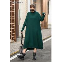 ราคา SuperAen New Plus Size Half High Collar Solid Retro Knitted Loose Fashion Mid Calf Casual A LINE Dresses Women (11374231451)