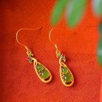 ราคา ต่างหูหยกสีเขียว Fudou Chaoying Runyang S925 ต่างหูลายดอกไม้เคลือบสีทองเงินแท้หญิงย้อนยุคสไตล์ชนเผ่า (18594312043)