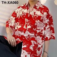 ราคา Hawaii beach flower male new handsome Thai vintage hang down loose blasting street sense shirts with short sleeves (19627997131)