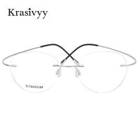 ราคา Krasivyy Vintage Round Rimless Glasses Frame Men Ultralight Optical Prescription Eyeglasses Women Titanium Frameless Eyewear (9936554190)