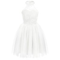 ราคา 6 14 Years Kids Girls Flower Dress Sleeveless Halterneck Floral Lace Tulle Mesh Princess Dress for Wedding Bridesmaid Party (11645214112)