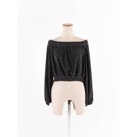 ราคา H M เสื้อปาดไหล่ แขนยาว แต่งกลิตเตอร์ เอวสม็อคยืดได้ ป้ายแบรนด์ระบุไซส์ EUR XS Preloved (20613729689)