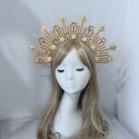 ราคา diy กระเป๋าผ้าโพกศีรษะมงกุฎดวงอาทิตย์ทำด้วยมือถ่ายภาพแคทวอล์คโบสถ์มงกุฎทองเงินสีดำที่คาดผมรูปดาว (19646620923)