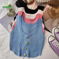 ราคา HANGROO 20032 เสื้อสายเดี่ยวไหมพรมสไตล์ร่องใหญ่ แต่งกระดุมหน้า (18494600602)