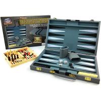 ราคา Mattys Toy Stop Deluxe 15 Backgammon Briefcase Vinyl Gray Attache with 3 in 1 Chess Checkers Backgammon Wooden Travel Games Set 8 (15301803240)