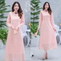 ราคา Maxi Dress ลูกไม้แขนยาว ลายลูกไม้ฉลุ แต่งหยดน้ำ ติดกระดุมจีนที่คอ เย็บบุซับด้านใน (17358355995)