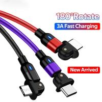 ราคา 3A สายชาร์จและส่งข้อมูลได้เร็ว180องศาไมโคร Usb สายเคเบิล Lightning Type C ดัดสำหรับ OPPO Huawei Samsung Xiaomi Vivo (20079482177)