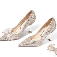 ราคา RENBEN รองเท้าส้นสูงใหม่ไม่เหนื่อยเท้ารองเท้าเจ้าสาวคริสตัลคริสตัลฝรั่งเศส V725 (19823982214)