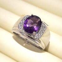 ราคา แหวนอเมทิสต์ ข้างเพชร แหวนเงินแท้ ชุบทองคำขาว พลอยอเมทิสต์แท้ YTG 11374 (10357197064)