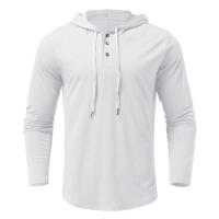 ราคา Mens Hooded Shirt Fall Long Sleeve Hooded Casual Shirts Casual Front Placket Button Neck Mens Hooded Shirt Lightweight Drawstring Hoodie Shirt for Sports Work Out attractive (20457607464)