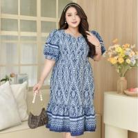 ราคา MG0137 เดรสลายไทย ไซส์ใหญ่ แขนตุ๊กตา คอเหลี่ยม ผ้าซาร่า เดรสทำงาน งานบุญ สาวอวบ (21104312139)