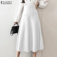 ราคา Stock Korean Style Womens Skirts Office OL High Waist PU Leather Solid Patchwork A Line Midi Overskirts 11 Popular (20904185930)