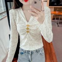 ราคา Luxqlo เสื้อแขนยาวผู้หญิงสีขาวเสื้อสตรีแต่งลูกไม้เสื้อเข้ารูปแฟชั่นสไตล์เกาหลีเสื้อคอวี2024 (21199163529)