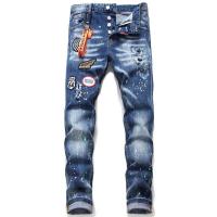 ราคา DSQUARED2 Brand Mens Jeans Mens Casual Slim Ripped D2 Badge Embroidery Denim Pants Street Hip Hop Skinny Pencil Long Jeans Men (16492564516)