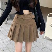 ราคา IELGY เอวสูงลูกฟูกผู้หญิงกระโปรงสั้นลูกฟูกย้อนยุคทรงเอ (17018410235)