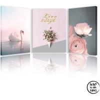 ราคา 3ชิ้นสดรักหงส์การตกแต่งผ้าใบสำหรับห้องนอนห้องนั่งเล่นศิลปะบนผนังชุด3ภาพของตกแต่งผนังห้องครัวภาพสีชมพูวลีที่สร้างแรงบันดาลใจพิมพ์ผ้าใบ3แผงของขวัญศิลปะ (4980940235)