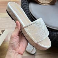ราคา พร้อมส่งจากกทม V32 รองเท้าแตะ ลูกไม้ ส้น 1 นิ้ว รองเท้าแตะผู้หญิง (20683360541)
