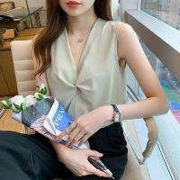 ราคา เสื้อกล้ามคอวีแขนกุดสำหรับผู้หญิง2023ผ้าชีฟองระบายอากาศได้ดีในฤดูร้อน (18379814073)