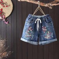 ราคา Women Denim short Wide leg Summer Fashion Elastic Waist Drawstring Cowboy Short Embroidered Ripped Pants Casual Embroidery Short Jeans (16495468911)