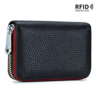 ราคา Genuine Cowhide Leather Short Wallet for Women Key Bag Coin Purse Card Holder Practical New Card Bag Organ RFID Mens Card Case Zipper Card Wallet (19966990654)