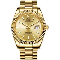 ราคา BUREI Mens Watches Luxury Analog Quartz Wristwatch Dial Calendar Display Sapphire Crystal with Stainless Steel Band Gold (19447410378)