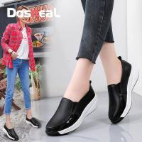 ราคา DOSREAL Women Wedges Loafers On Sale Korean Style Leather Slip On Shoes Flats Platfrom For Women Rubber Wedge Sneakers Ladies Walking Shoes Comfy Thick Bottom (20465517163)