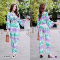ราคา TW12178 Set 2 ชิ้น เสื้อแขนยาวรูดอกมัดย้อม กางเกงมัดย้อมขายาว (1813128665)