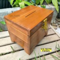 ราคา SLK กระปุกออมสินใส่ตัง แบบกล่องโบราณ กล่องใส่เครื่องประดับงานไม้สัก 20 15 สูง18 5 ซม สีย้อม อมส้ม (19767398629)