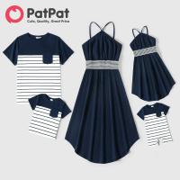 ราคา ชุดเดรสแขนสั้นลายทางสำหรับครอบครัวเดรสสายเดี่ยวสีล้วนชุดเสื้อยืดลายขวาง (17485052131)
