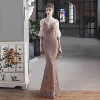 ราคา Mystery Store Short Sleeve Off Shoulder Evening Dress Pretty Gown Sequin Party Dress Sequin Long Wedding Dress (16197240088)