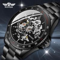 ราคา WINNER 2019 Black Stainless Steel Mens Skeleton Watches Top Brand Luxury Transparent Mechanical Male Automatic Wrist Watch (11739801101)