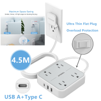 ราคา TESSAN 4 Way Flat Plug Power Strip with 5 FT Extension Cord Extension Plug Widely Spaced Outlets 3 USB Ports Wall Mountable Compact Size Charging Station Power Adapter Outlet Extension 1250W 10A Long 