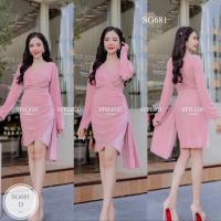 ราคา SG681 เดรสกำมะหยี่ ชุดเดรสราตรี ชุดออกงาน ชุดราตรีแขนยาว เนื้อผ้ากำมะหยี่อย่างดี1งานเรียบหรูมาก อกเปิดคอลึก ซิปหลัง แต่งชายพริ้วๆ ฟรีไซส์ อก 32 40 เอว 26 34 สะโพก 36 42 ความยาว 36 สี ชมพู กรมท่า เขียว