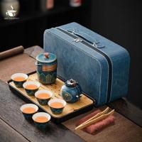 ราคา ชุดน้ำชา ชุดน้ำชาเดินทาง ชุดชาจีน teaset กาน้ำชาแบบจีน กาชงชา เซรามิคสีน้ำเงิน ชุดชงชา 6ใบใส่กล่องของขวัญเก๋ๆ รับแขก 4 5 ท่าน ชุดชงชาครบชุด (20775441229)