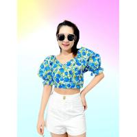 ราคา เสื้อครอป ลายดอก รุ่นพาสเทล แขนตุ๊กตา Freesize (19656798836)