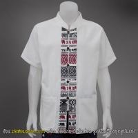 ราคา เสื้อผ้าฝ้ายชาย สีขาว คอจีน กระดุมกะลา ลายช้าง แขนสั้น (6679768877)
