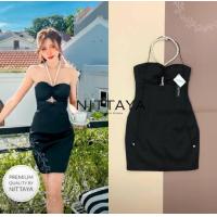 ราคา NIT04 พร้อมส่ง size xs เดรสเกาะอกดำมีสายคล้องคอมุก สวยเซ็กซี่งานดีมีระดับ ป้าย nittaya (17777434384)