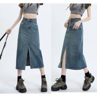 ราคา GHAOHES กระโปรงยีนส์ผู้หญิง S 2XL ผ่าหน้า กระโปรยาว ทรง เอ (19577839398)