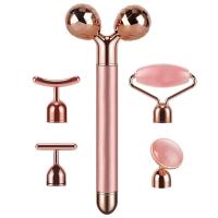 ราคา 5 in 1 24K ไม้กายสิทธิ์อุปกรณ์นวดหน้าไฟฟ้าสั่นสะเทือนควอตซ์3D ใบหน้าลูกกลิ้งยกร่างกายใบหน้ากัวซาลูกกลิ้งหยก (21170773496)
