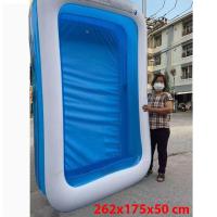 ราคา Premium KISUBO สระน้ำเป่าลมสี่เหลี่ยมแฟมิลี่ 262x175x50ซม ฟรีที่สูบลมไฟฟ้าและห่วงยาง สระน้ำเป่าลม สระว่ายน้ำเด็ก สระว่ายน้ำใหญ่ สระน้ำถูกๆใหญ่ๆ (13252476976)