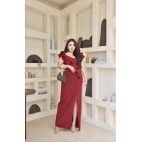 ราคา ชุดราตรียาว ทรงเปิดไหล่ ดีไซน์ระบายปิดพุง กระโปรงผ่า ผ้ามิลิน สำหรับสาวพลัสไซส์ สาวอวบ คนอ้วน Plus size งานป้าย ผ้าดี (20098373638)