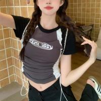 ราคา เสื้อยืดแฟชั่น เสื้อยืดครอป รูดเชือกด้านข้าง สลับสี เสื้อครอปเอวสูง 162103 (20910827243)