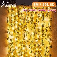 ราคา Auoyo 2เมตร 5เมตรไฟคริสต์มาสกลางแจ้งในร่ม Led ไฟนางฟ้ากันน้ำแสงสตริงเถาปลอมด้วยแสงผ้าไหมใบปลอมไม้เลื้อยสีเขียวใบไม้เลื้อยเถาไฟสำหรับบ้านงานแต่งงานแขวนพวงมาลัยดอกไม้ประดิษฐ์ (16892873866)