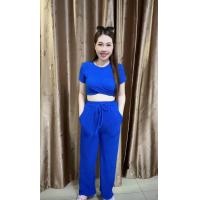 ราคา ชุดเซ็ต เสื้อครอปไขว้หน้าแขนสั้นคอกลมสีพื้น เอวลอย กางเกงขายาว มีกระเป๋ากางเกง 2 ข้าง (20585724415)
