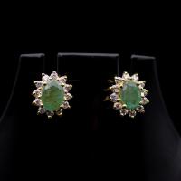 ราคา ต่างหูพลอยมรกต Natural Emerald ล้อมเพชร CZ เกรด A ตัวเรือนเงินแท้92 5 ชุบทองคำ สินค้ามีใบรับประกัน (20698263993)