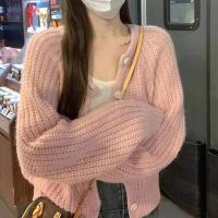 ราคา ถักเสื้อผู้หญิงสีชมพูอ่อนโยน Slacky ลมหนาเข็มไหมพรมเสื้อกันหนาวฤดูใบไม้ร่วงและฤดูหนาวใหม่หลวม Cardigan นมผูกด้านบน (20697155123)