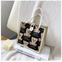 ราคา กระเป๋า ผ้าขนาด เล็ก ผ้าแคนวาส ใส่ของจุกจิก ใส่กล่องข้าว ลายหมี toony bag (20583950853)