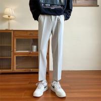 ราคา Hantlu กางเกงผ้าตรงกางเกงสำหรับสูทผู้ชายผู้ชายกางเกงผ้าตรงกางเกงขาม้าถึงข้อเท้าทรงหลวมสูทสีดำ (17098167072)