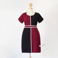 ราคา R1322 เดรสสาวอวบผ้ายืดมูลเวฟเเต่งทูโทนริ้วขาว ยาว40 (19404236299)