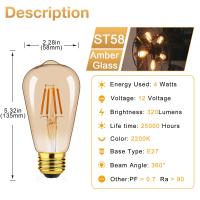 ราคา E27หลอดเอดิสันแอลอีดีแรงดันไฟฟ้าต่ำ DC 12V นำ E12ฐาน E14 1W 2W 4W ไส้หลอดไฟ Led ไฟตกแต่งสวนสีเหลืองอำพันย้อนยุค2200K หลอดไฟไฟแสงอาทิตย์สำหรับตั้งแคมป์สีขาวอบอุ่นมารีน RV (18751480556)